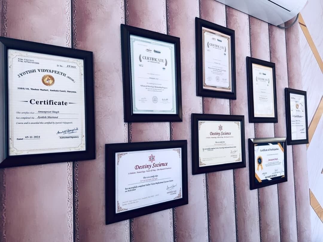 Certificates displayed at the Stairs of Success office